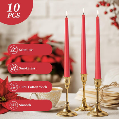 KONNI 0.87×10 Inch Ivory Taper Candles, Unscented and Smokeless Tall Candlesticks, 10 Pack Tapered Candles with Cotton Wicks, Long Burning, Ideal for Weddings, Dinner Parties, and Home Décor