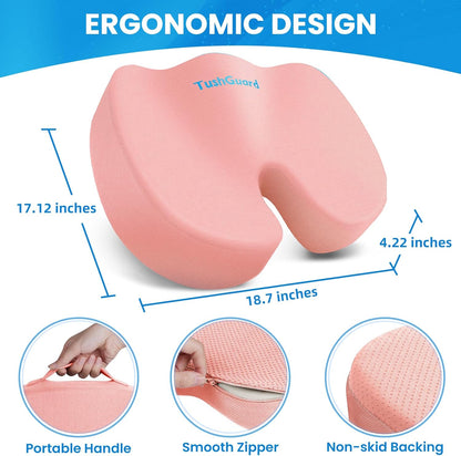 TushGuard Seat Cushion for Office Chair Memory Foam Non-Slip Cushion Back, Relief Chair Pad, Butt Pillow for Office Chair, Car, Computer Desk, Black