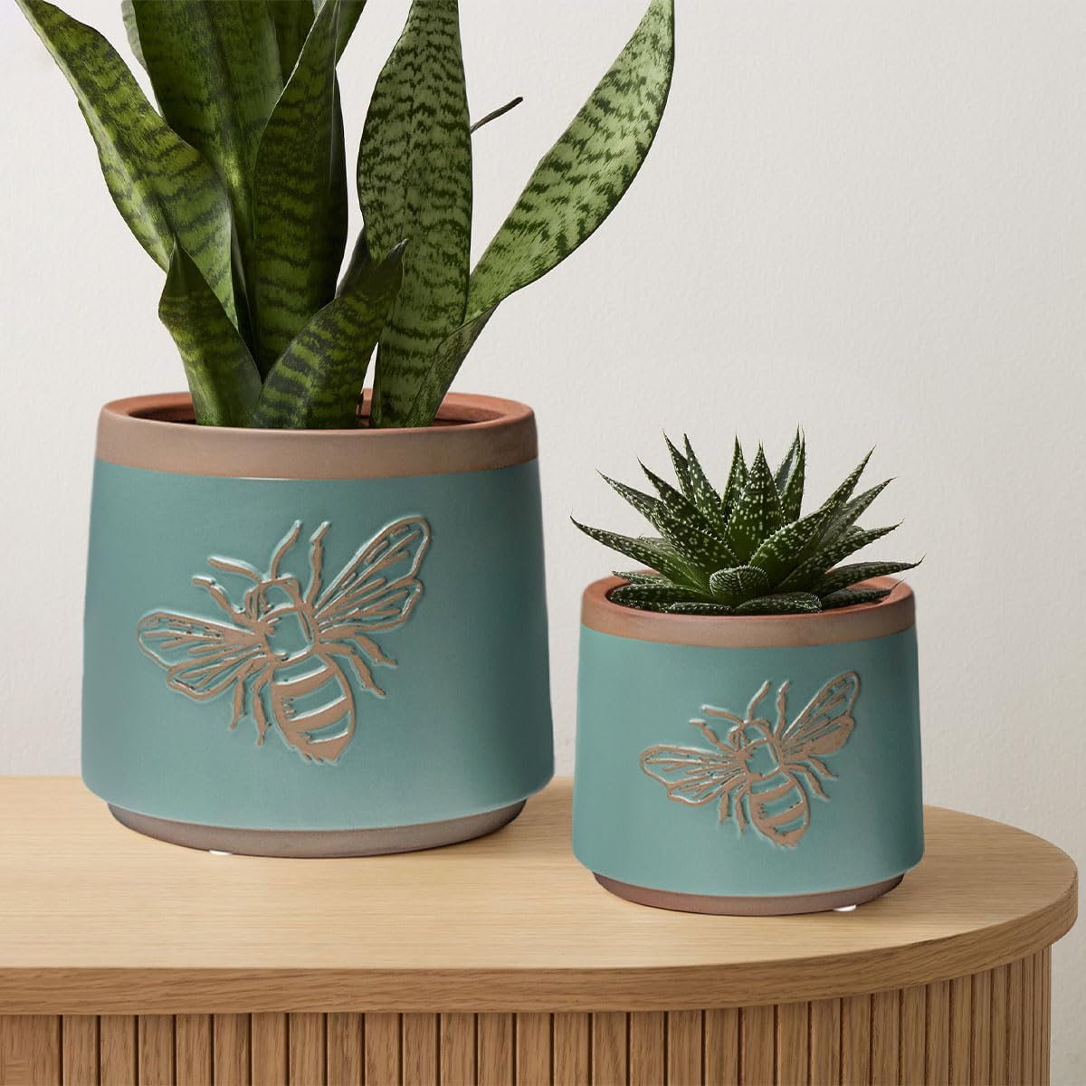 YBX 8 Inch + 6 Inch Ceramic Plant Pots, Succulent Flower Pots with Drainage Holes, Terracotta Planters for Indoor Plants, White&Terracotta (Garden)