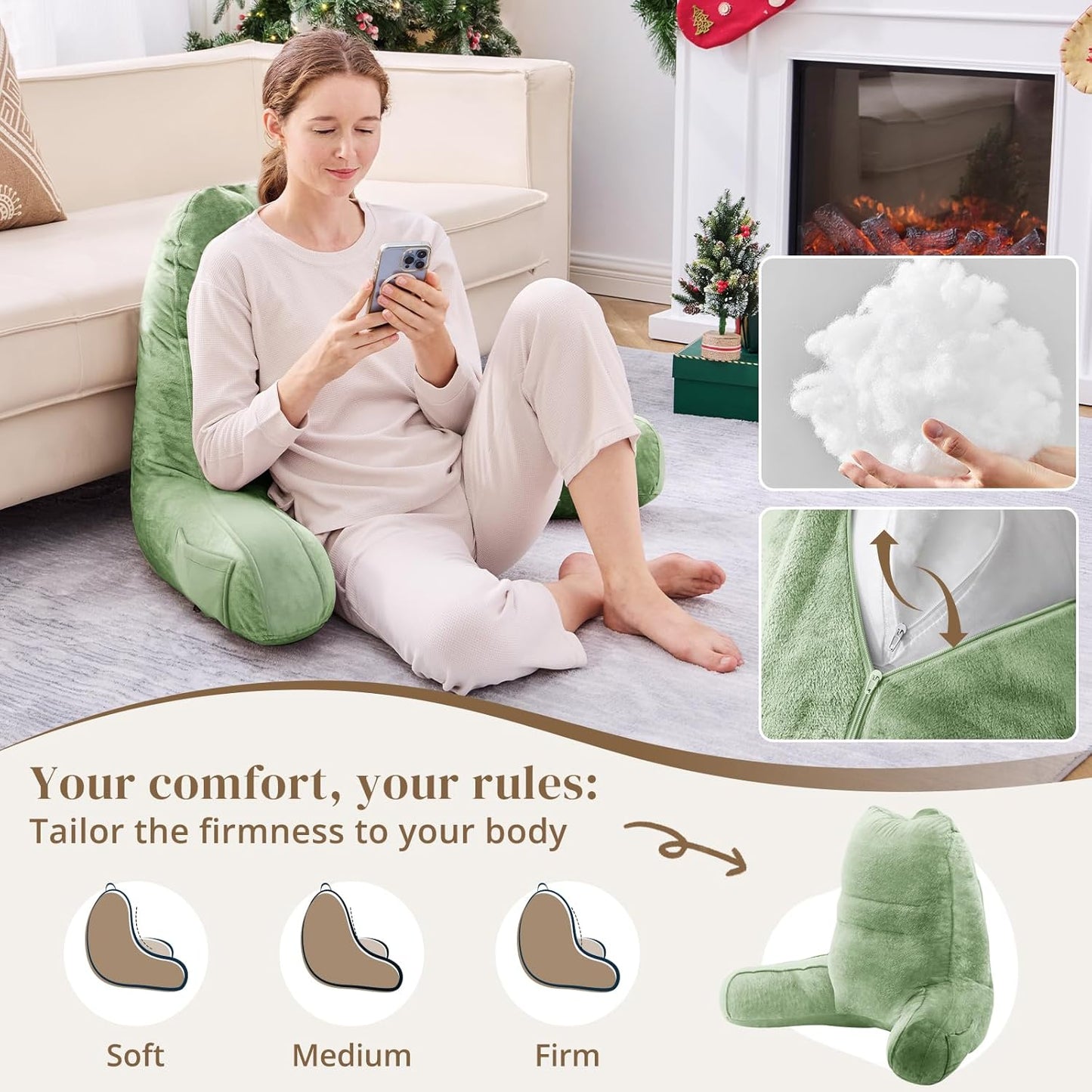 Sasttie Reading Pillows for Sitting in Bed Adult, Back Pillow Bed Sitting Up, Back-Rest Support Cushion for Sit Up on Couch, Sofa, and Floor, Dorm Essentials, Oeko-Tex Certified, Dark Grey