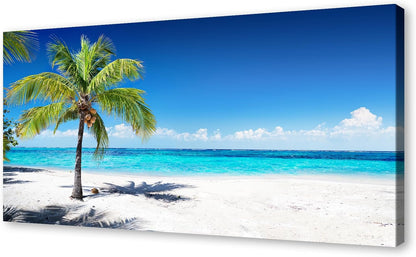 Baisuart S02250 Canvas Prints Wall Art Beach Sunset Ocean Waves Nature Pictures Stretched Canvas Wooden Framed for living Room Bedroom and Office