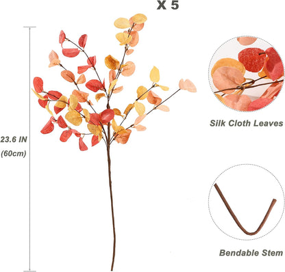 HNVNER 6 Bunches Artificial Eucalyptus Stems 24" Faux Eucalyptus Leaves Branches Silk Fake Green Foliage Artificial Plants Greenery for Flower Arrangement Home Wedding Party Decoration