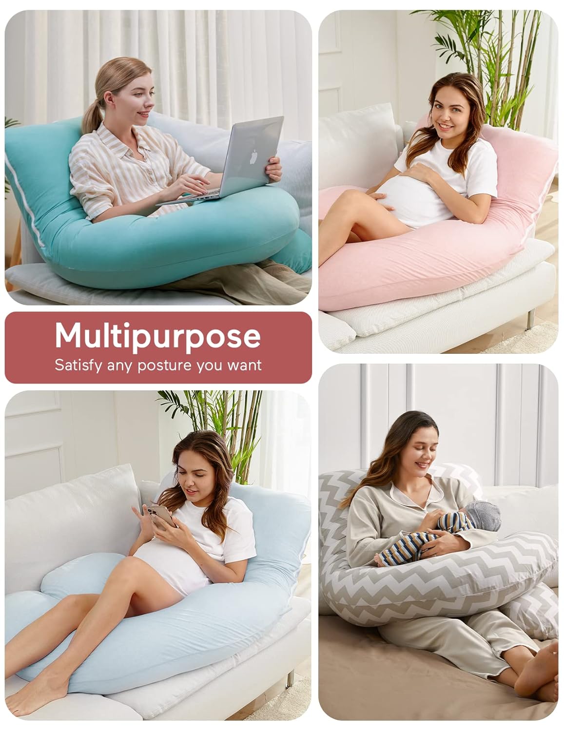 Momcozy Pregnancy Pillows for Sleeping, U Shaped Full Body Maternity Pillow with Removable Cover - Support for Back, Legs, Belly, HIPS for Pregnant Women, 57 Inch Pregnancy Pillow for Women, Grey