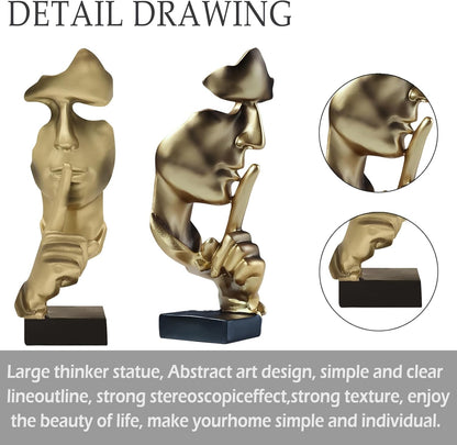 aboxoo Thinker Statue, Silence is Gold Abstract Art Figurine,Modern Home Resin Sculptures Decorative Objects,Table Top Decor for Livingroom Home Decor,Office Study Sculpture,Shh mask Statue(Gold)