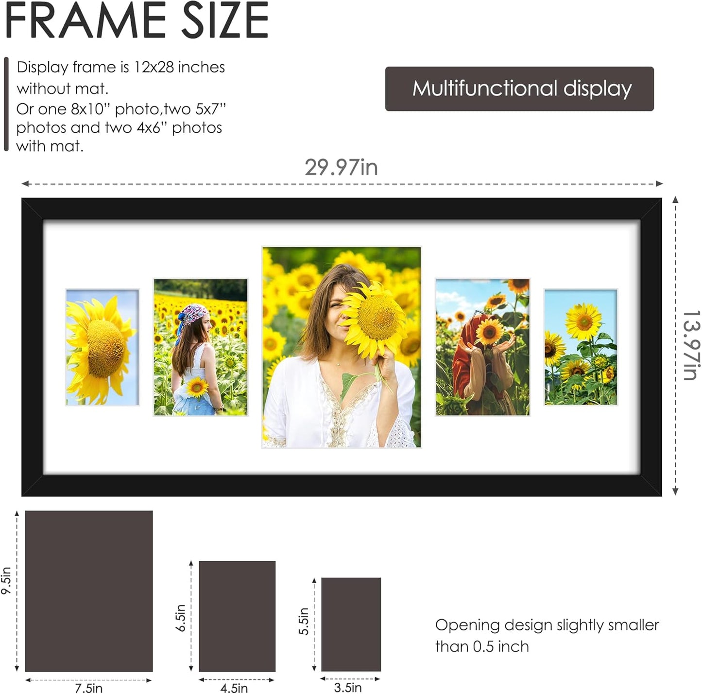 DUENPY 14x26 Collage Picture Frame 4x6 Collage Picture Frame Displays Twelve 4x6 inch Photos Available Horizontal Wall Mounting Display and Vertical Black - Colors B