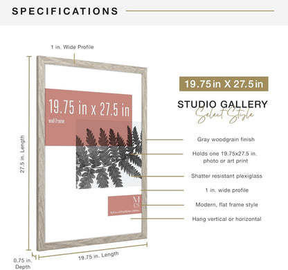 MCS Studio Gallery 16x24 Poster Frame Black Woodgrain Engineered Wood, Vertical & Horizontal Wall Hanging Large Picture Frame for Photos, Posters & Art Prints (1-Pack)