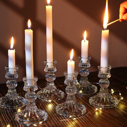 DARJEN Candlestick Holders Set,12Pcs 4" H Taper Candle Holders Bulk, Clear Glass Candle Holders for Wedding, Spring Party, Romantic Dinner, Festival & Windowsill Decor