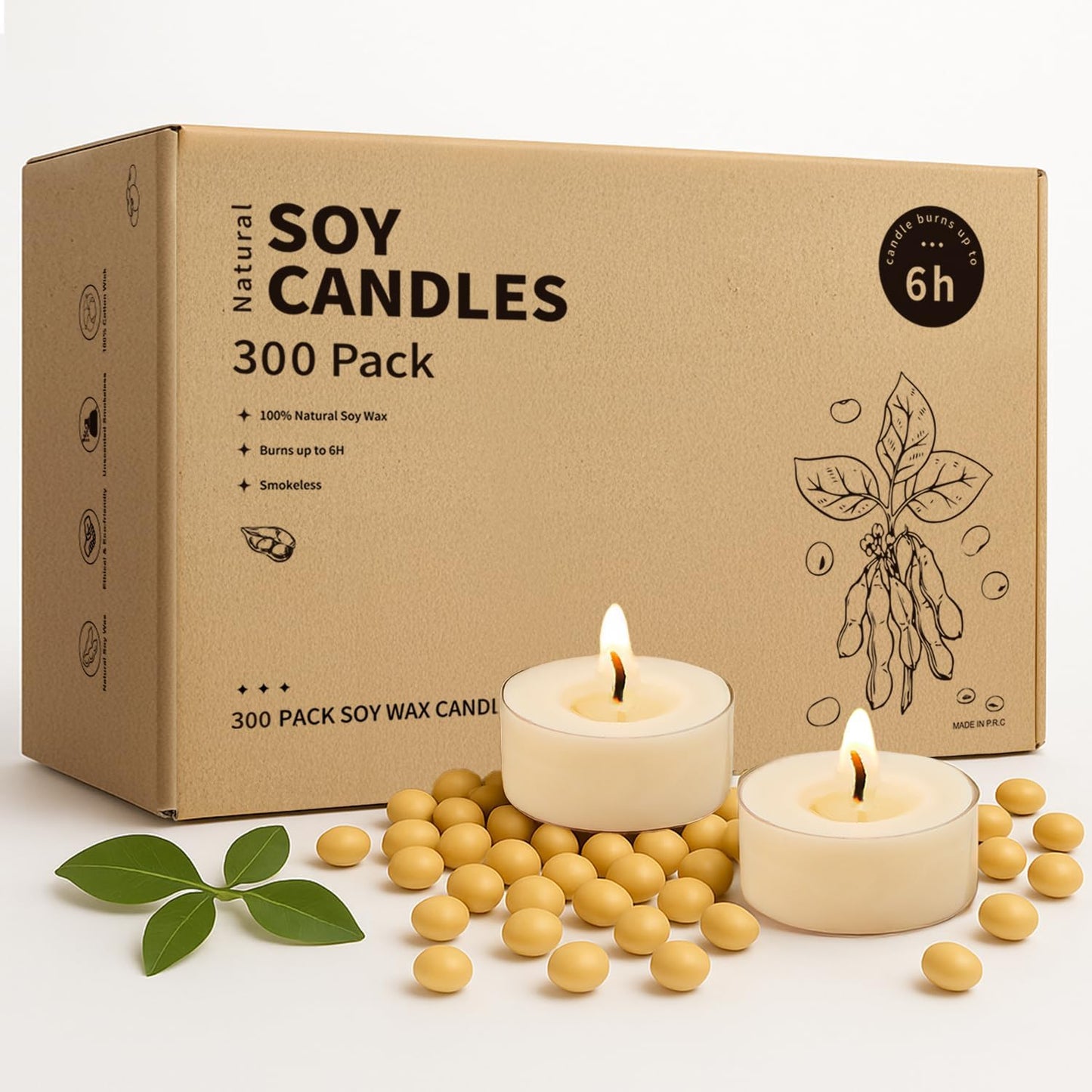 Crenovo Tea Lights Candles 100 Pack, Natural Soy Wax Tealights Candles Bulk 6 Hours Non-Toxic, Long Burning, Unscented Small Votive Cup Candles for Wedding, Party, Dinner, Emergency