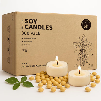 Crenovo Tea Lights Candles 100 Pack, Natural Soy Wax Tealights Candles Bulk 6 Hours Non-Toxic, Long Burning, Unscented Small Votive Cup Candles for Wedding, Party, Dinner, Emergency