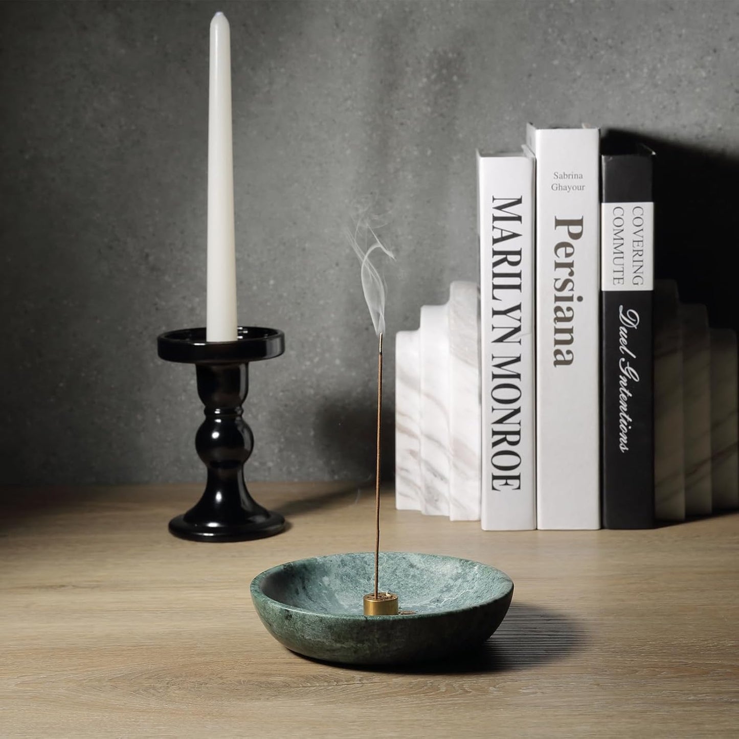 Koville Italian Travertine Incense Holder, 6" Incense Holders for Sticks, Sturdy Incense Burner Ash Catcher, Ideal for Meditation, Relaxing, Easy to Clean