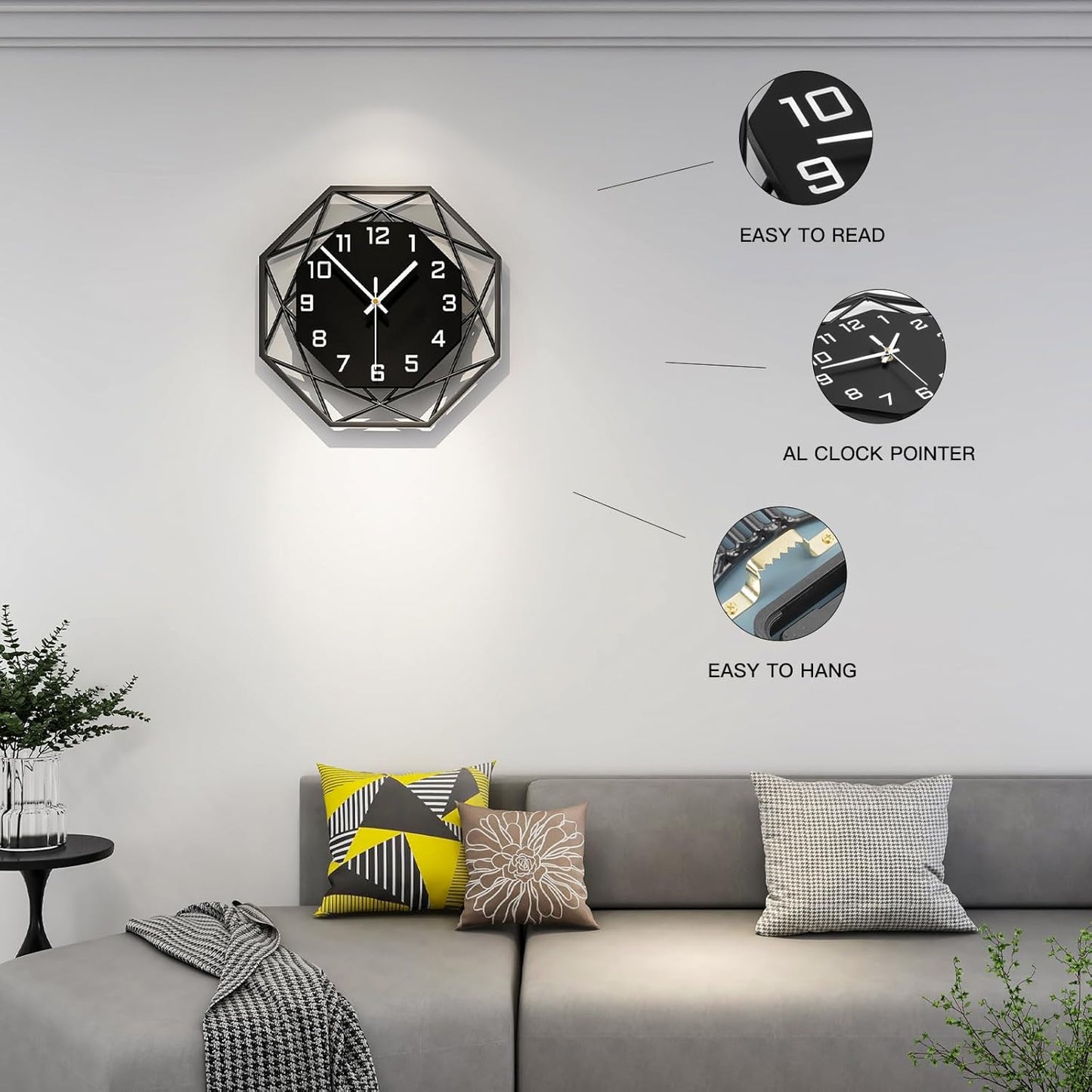 Modern Wall Clocks for Living Room Decor 12in Black Wall Clock Silent Non-Ticking Quartz Battery Operated for Office Kitchen Bedroom Bathroom Minimalist Small Clock Decoration Easy to Read