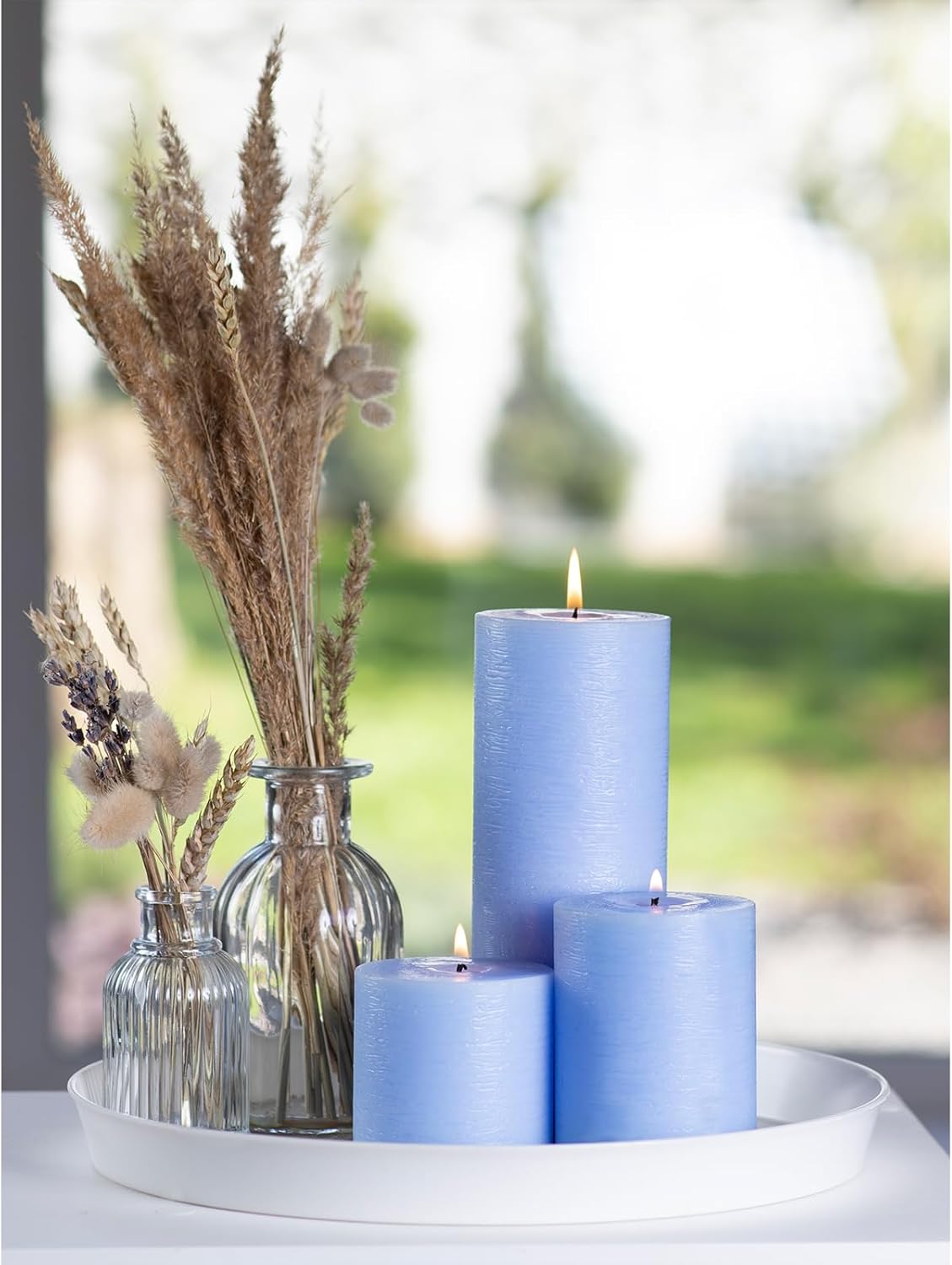 CANDWAX 3x4 inch Pillar Candles Set of 3 – Unscented Dripless Rustic Dark Blue Candles for Room Decor, Weddings, Centerpieces