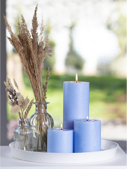 CANDWAX 3x4 inch Pillar Candles Set of 3 – Unscented Dripless Rustic Dark Blue Candles for Room Decor, Weddings, Centerpieces