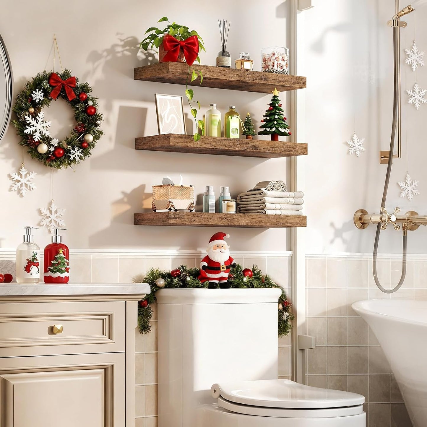 RALGEND Floating Shelves for Wall, 1.5" Thick Wall Shelf Set of 3 with Invisible Brackets, L31.5 x W7.9 Hanging Shelves Farmhouse Home Decor for Bathroom, Living Room, Bedroom, Rustic Brown 8301BJP3BF