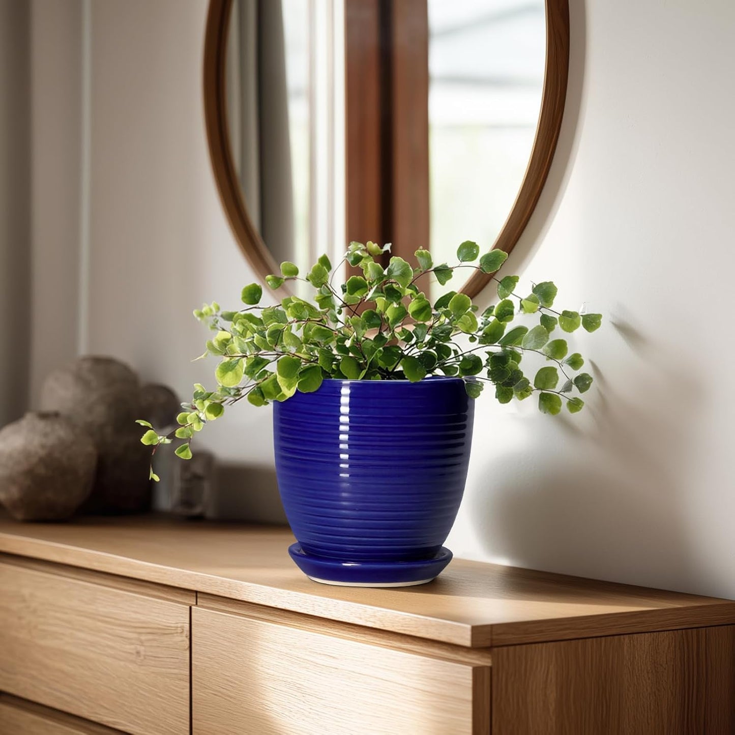 Ceramic Pots for Plants - 6 Inch Plant Pot with Drainage Hole and Saucer, Round Planters for Indoor Outdoor, Flower Pots, Modern Planter, Home Office Room Decor, Gifts for Plant Lovers, White