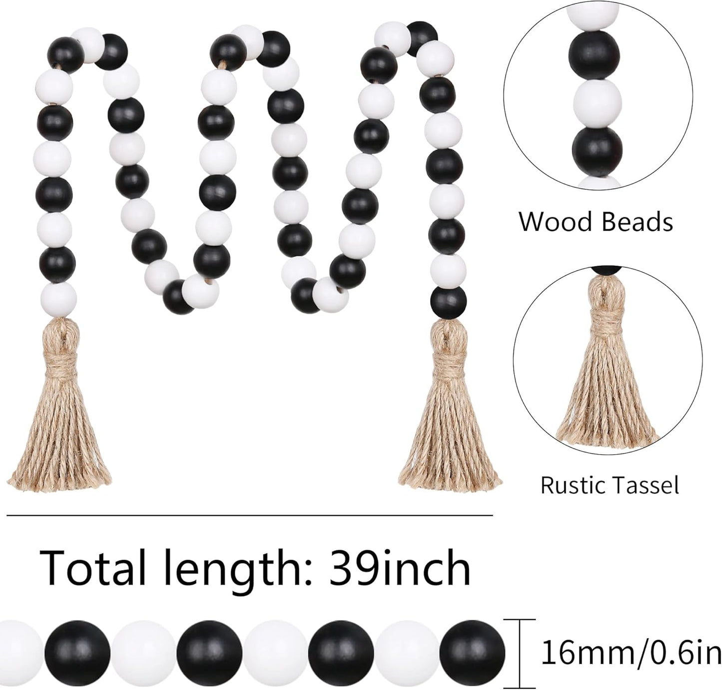 Meplait Wood Bead Garland, 39in Farmhouse Beads with Tassels for Tiered Tray Decor