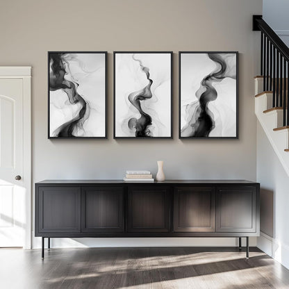 Large Framed Black and White Abstract Wall Art for Living Room, 3 Piece Big Modern Canvas Prints Paintings Artwork for Walls, Minimalist Abstract Art Pictures for Hallway, Office Wall Decor 24x36 In