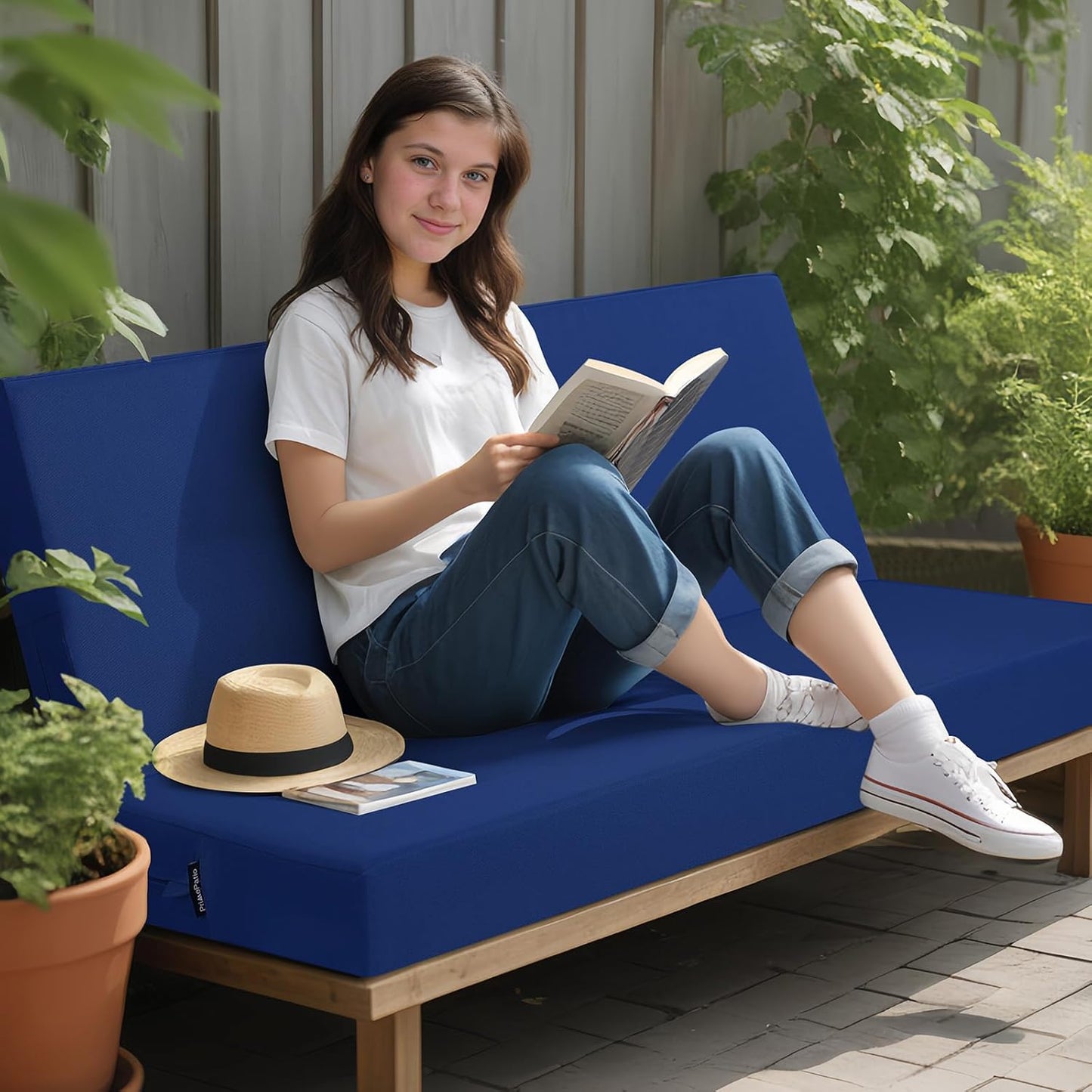 idee-home Outdoor Bench Cushion Waterproof, Bench Cushions for Outdoor Furniture, Patio Porch Swing Replacement Seat Pad with Ties for Garden Backyard, 48 x 18 Inch Red