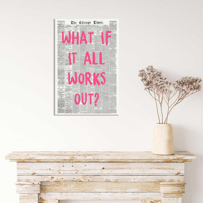 Retro Black And White Newspaper Poster What If It All Works Out Canvas Wall Art Positive Affirming Quote Minimalist Prints Painting For Home Bedroom Dorm Wall Decor 12x16in Unframed