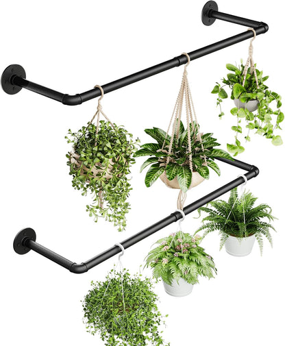 Galood Plant Hanger Indoor with 6 Hanging Chains Hanging Planters for Indoor Plants Hanging Plant Holder Window Plants Rod Black Metal Shelves(70.8 Inch Pot not Included
