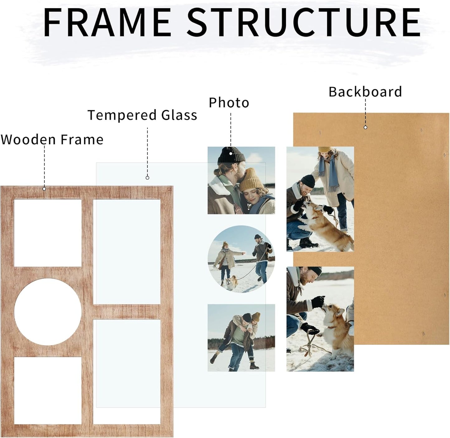 YESKAY 4x6 Picture Frame Collage for Wall Decor, Multiple Photo Collage Frames with Tempered Glass, 7-Opening for 4 x 6 Picture Frames, Rustic Brown, 1 Pack