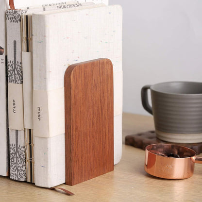 Muso Wood Book Ends for Shelves, Non-Slip Bookends, Heavy Duty Wooden Bookend Support for Books and Movies (Walnut 1 Pair)