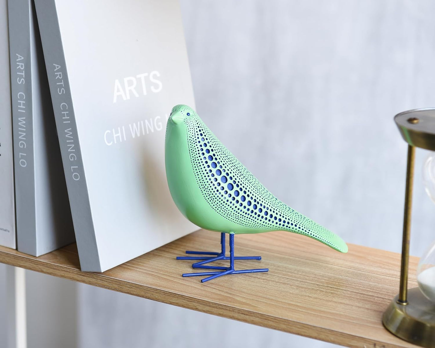 Quoowiit Bird Figurine, Modern Sculpture and Statues for Home Decor, Animal Statues for Bookshelf, Table, Entryway, Fireplace, Resin Decorative Sculpture with Chic Polka Dots Art Design (White)