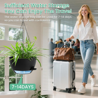 UOUZ Set of 3-10 Inch Self Watering Hanging Planters for Indoor Outdoor，Hanging Plant Pots with Drainage & Removable Tray, Hanging Pots Holder for Ivy, Pothos, Ferns, Balcony & Patio, Black with Brown