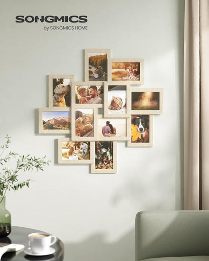 SONGMICS 4x6 Picture Frames Collage Wall Decor, 12-Pack Photo Collage Frame, Multi Picture Frame Set with Glass Front, Assembly Required, Rustic Brown URPF022X01