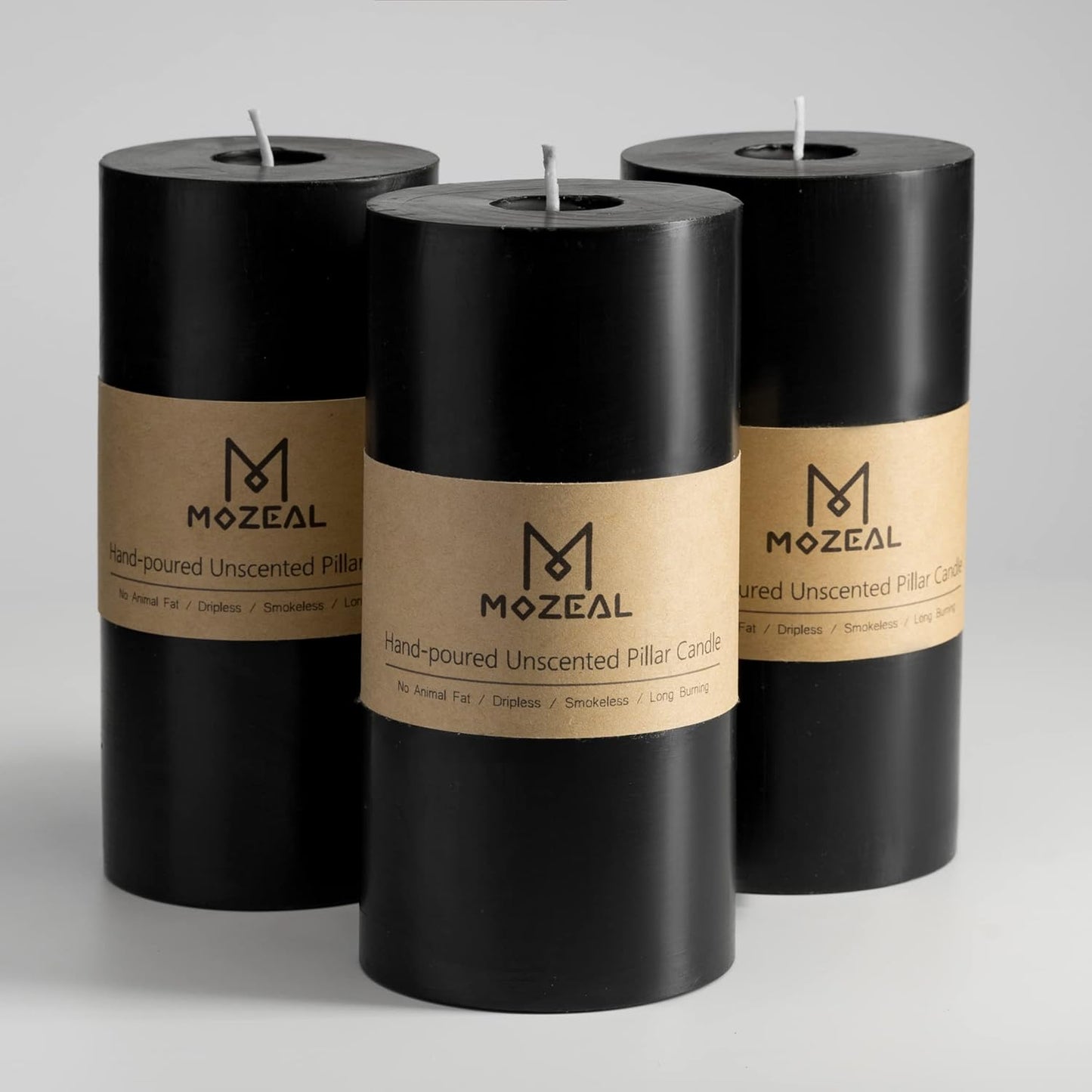 MOZEAL 3" x 4" Hand-Poured Unscented Candle,Dripless Pillar Candle Set of 3,Long Clean Burning,Approx 72 Hours Burn Time,Rustic Country Style,Wedding,Dinner,Christmas and Home Decor,White