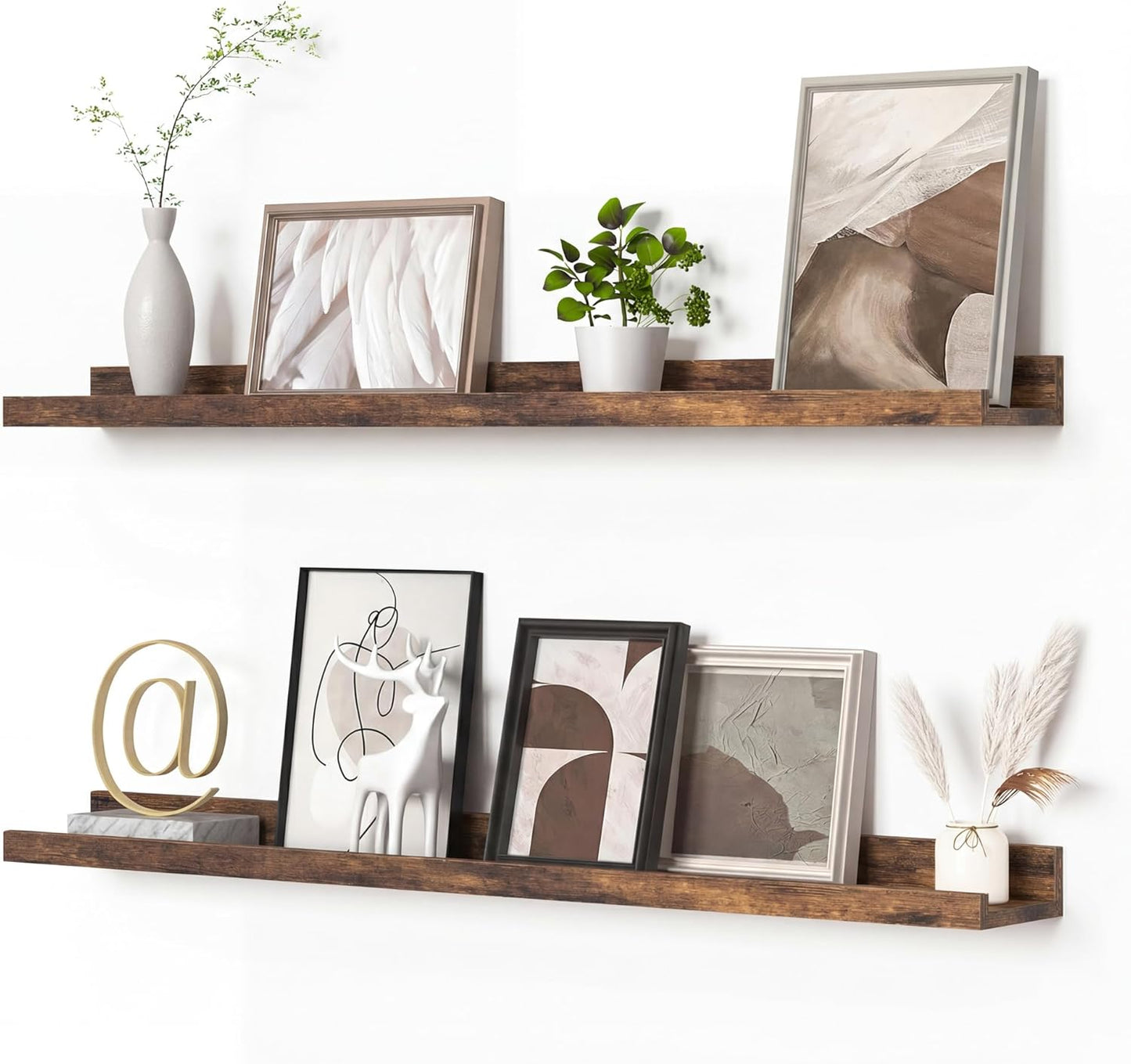 Heimlove Picture Ledge Shelf, Floating Shelves Set of 2, 24 Inches Picture Shelf for Wall with Ledge, Kids Bookshelf Wall Mounted for Living Room Bedroom Decor Books Photo Frames - White