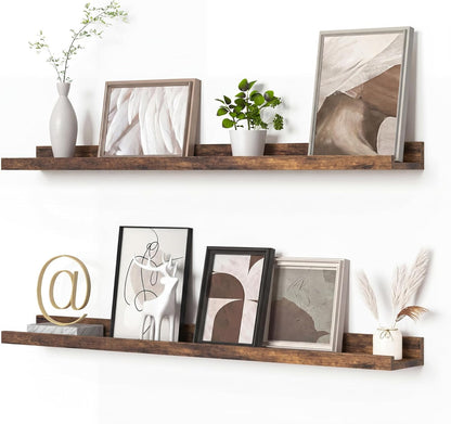 Heimlove Picture Ledge Shelf, Floating Shelves Set of 2, 24 Inches Picture Shelf for Wall with Ledge, Kids Bookshelf Wall Mounted for Living Room Bedroom Decor Books Photo Frames - White