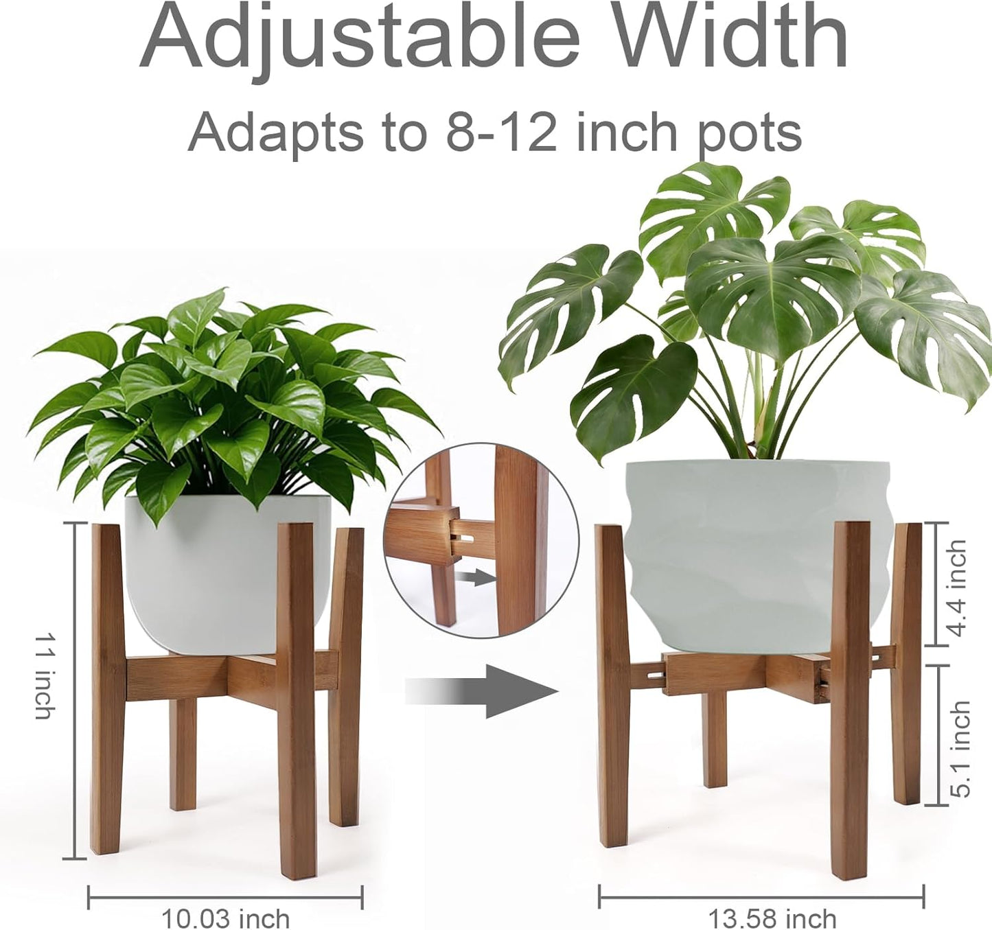 Natural Bamboo Plant Stand Indoor, Adjustable Plant Shelf Indoor Fits 8-12 Inch Pots, Mid Century Modern Decor to Refresh Your Space(Pot & Plant Not Included)