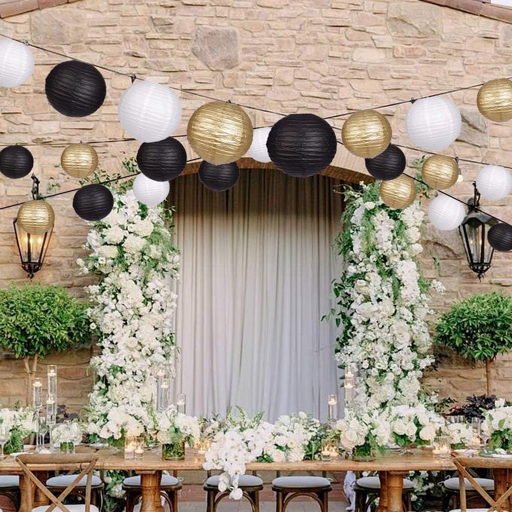 Paper Lanterns Decorative, Round Hanging Paper Lanterns Decorations for Rustic Party Bridal Shower Wedding Sage Green Birthday Party Supplies Gold/Ivory/Sage Green 15pcs