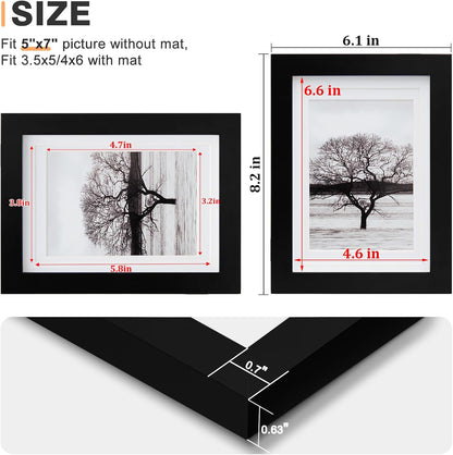 Egofine 8x10 Picture Frames Set of 4, Made of Solid Wood Covered by Plexiglass 4x6 and 5x7 with Mat or 8x10 without Mat, for Table Top Display and Wall Mounting Photo Frame Black