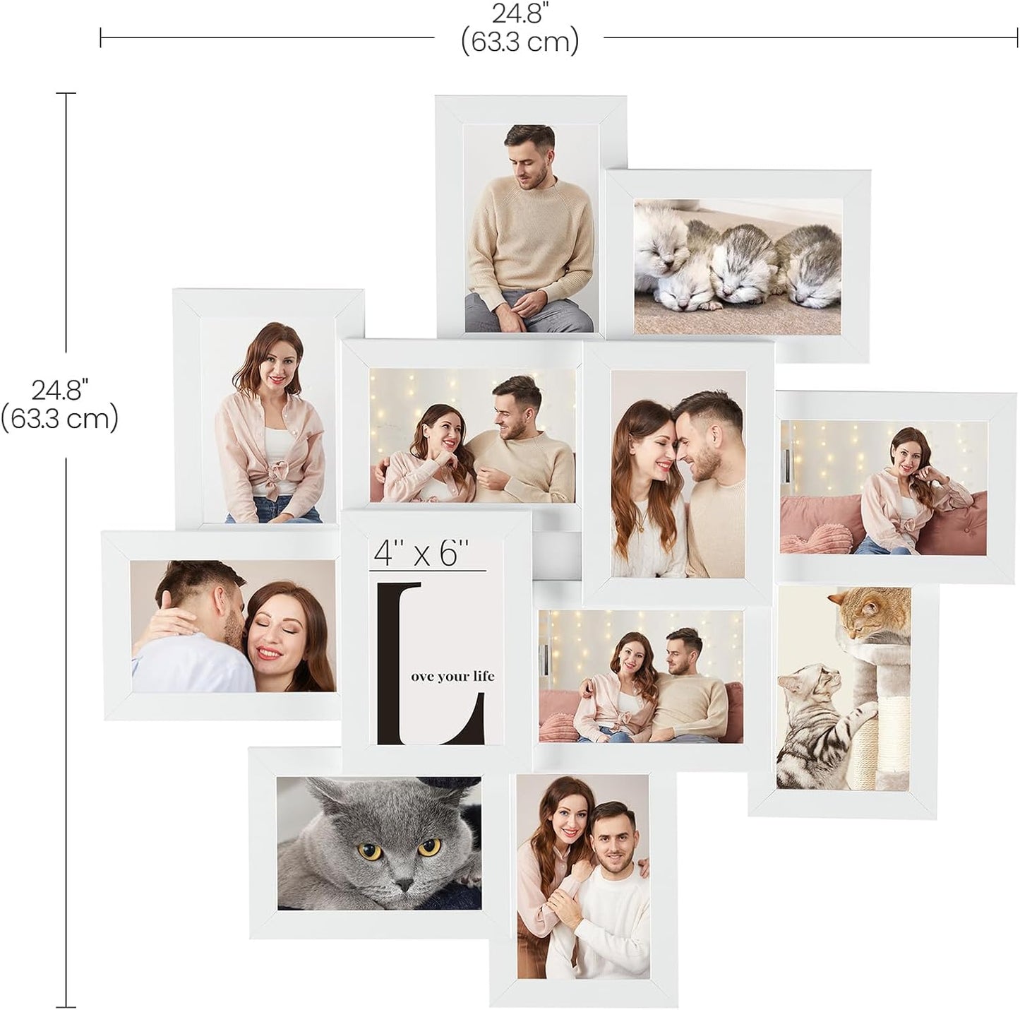 SONGMICS 4x6 Picture Frames Collage Wall Decor, 12-Pack Photo Collage Frame, Multi Picture Frame Set with Glass Front, Assembly Required, Rustic Brown URPF022X01
