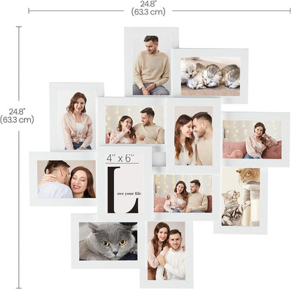 SONGMICS 4x6 Picture Frames Collage Wall Decor, 12-Pack Photo Collage Frame, Multi Picture Frame Set with Glass Front, Assembly Required, Rustic Brown URPF022X01