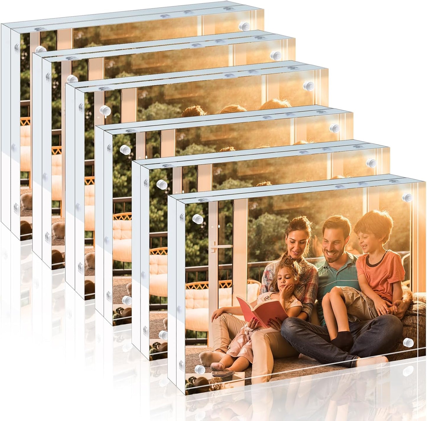 Egofine 4x6 Acrylic Frames 6 Pack, 20mm Thicker Frameless Clear Picture Frames, Double Sided Magnetic Picture Frames, Free Standing Desktop Display