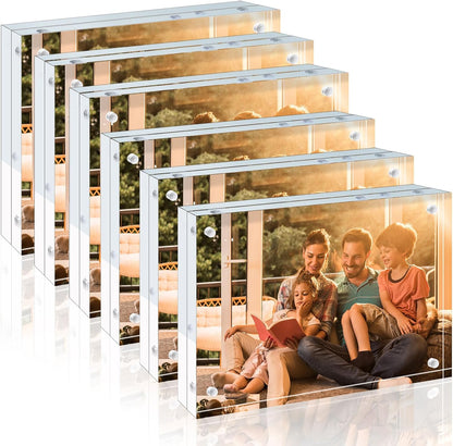Egofine 4x6 Acrylic Frames 6 Pack, 20mm Thicker Frameless Clear Picture Frames, Double Sided Magnetic Picture Frames, Free Standing Desktop Display
