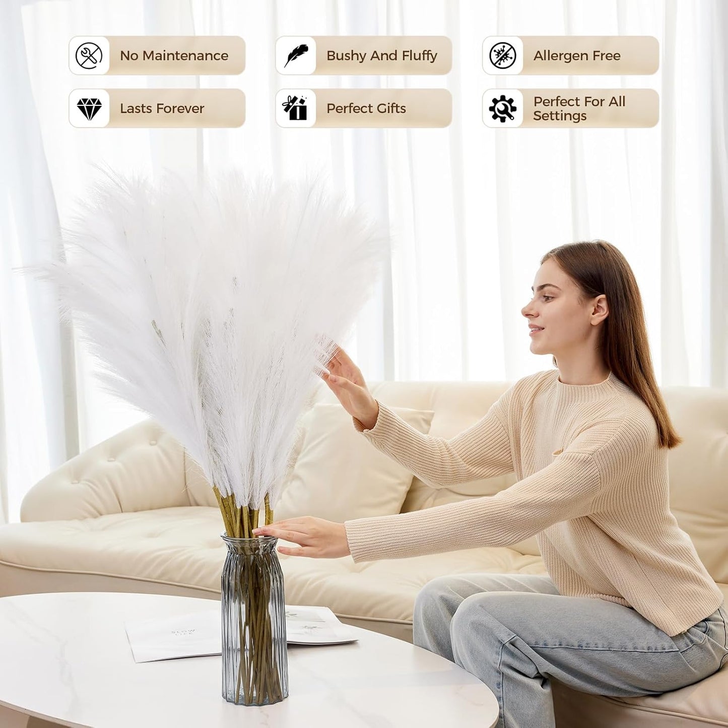 10 Pcs 39''/3.2FT Faux Pampas Grass Decor, Large Tall Fluffy Artificial Fake Flower, Bedroom Decor Boho Decor Pompas Floral for Vase Filler Farmhouse Home Wedding Decor (Blue)