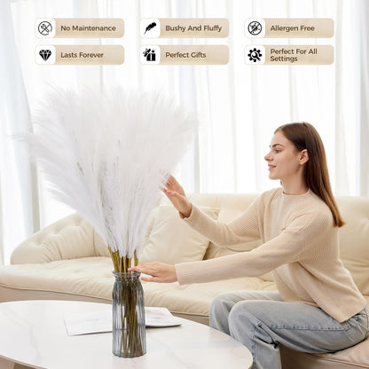 10 Pcs 39''/3.2FT Faux Pampas Grass Decor, Large Tall Fluffy Artificial Fake Flower, Bedroom Decor Boho Decor Pompas Floral for Vase Filler Farmhouse Home Wedding Decor (Blue)