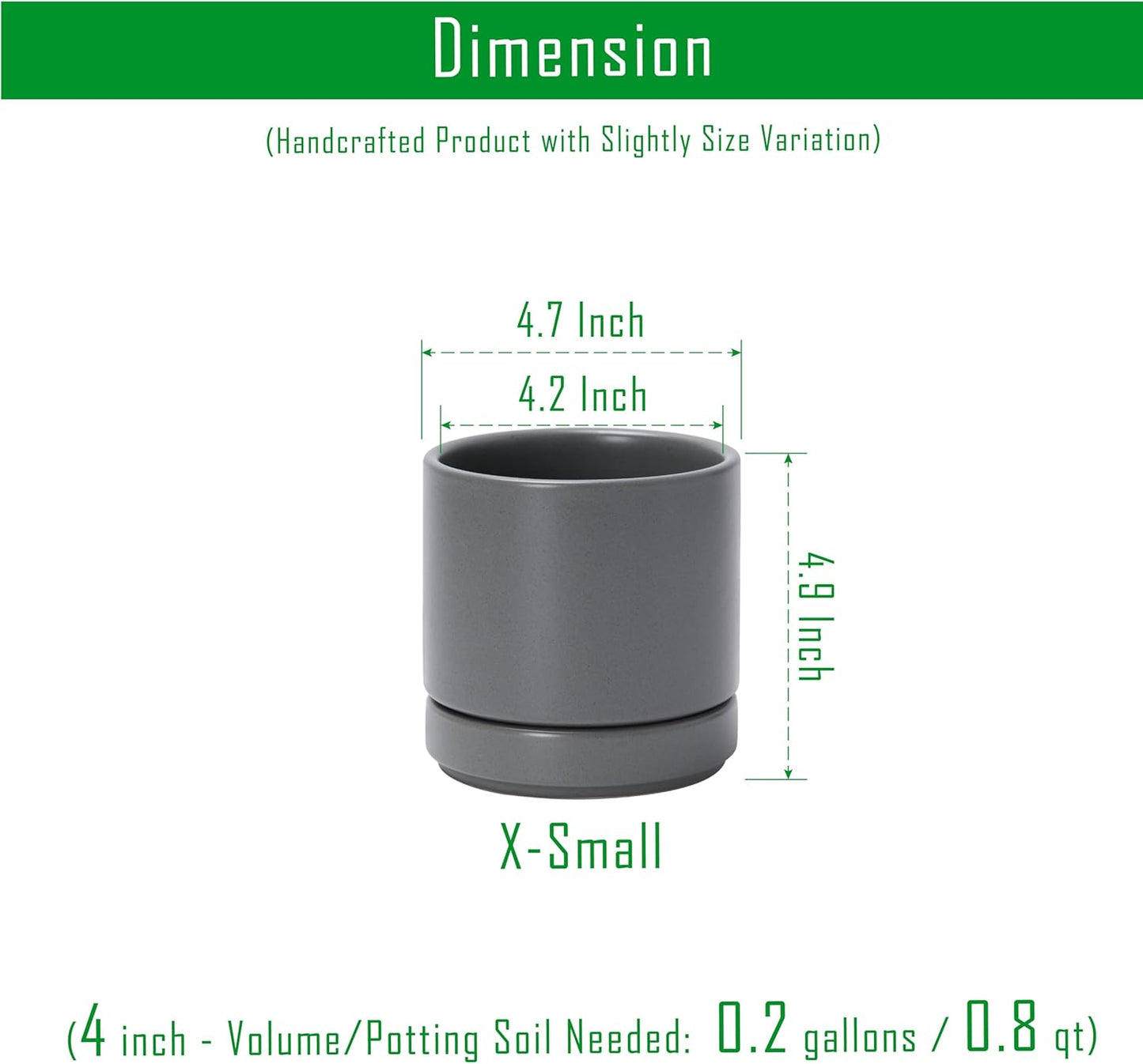 D'vine Dev 6.5 Inch Ceramic Planter Pot with Drainage Hole and Saucer, Indoor Cylinder Round Planter Pot, Olive, 94-O-C-J