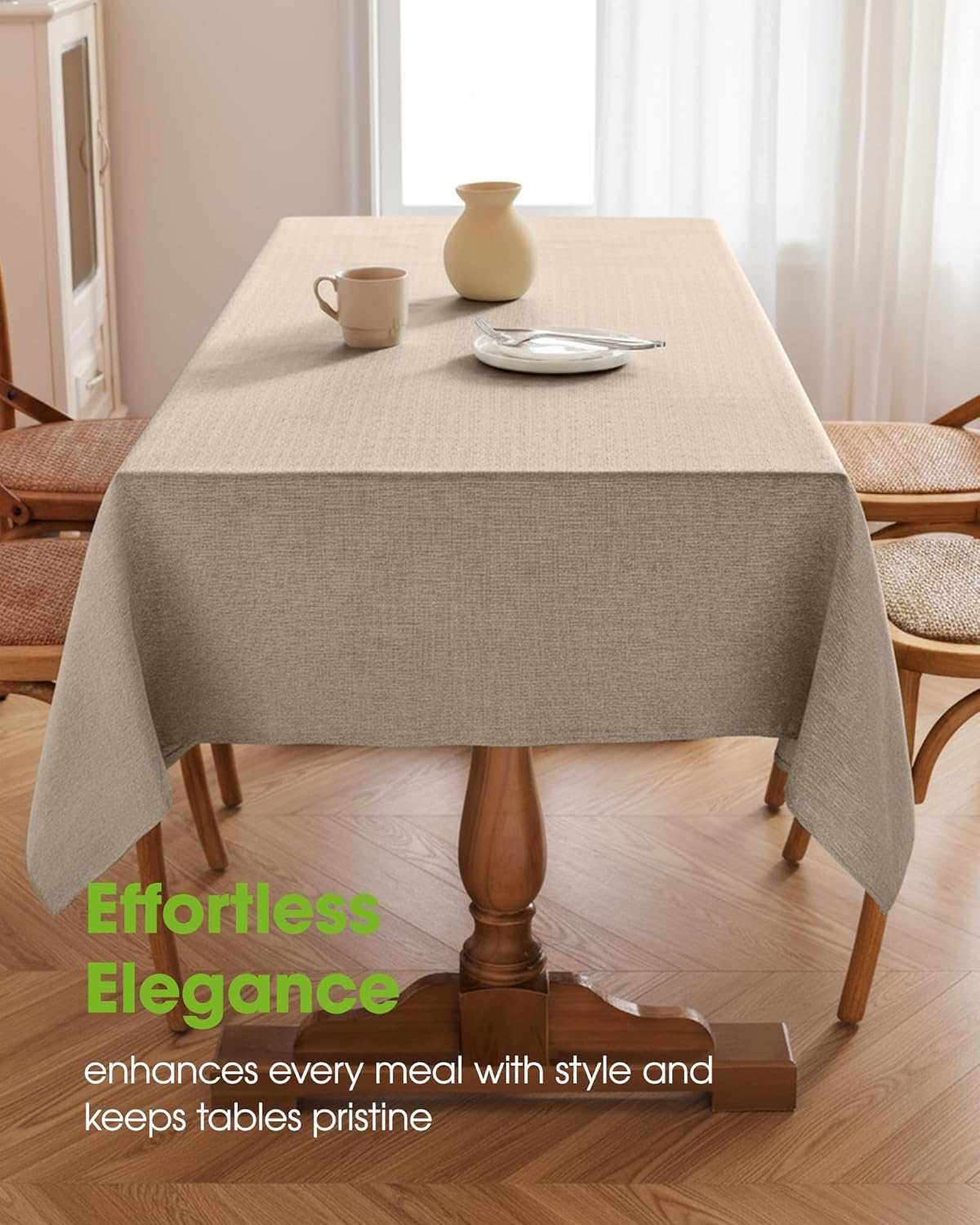 Pureegg Rectangle Linen Tablecloth Waterproof & Stain Resistant, Wrinkle-Free Table Cloth Adds Elegance and Protection, Ideal for Dining, Party, Wedding and Outdoor, 52 x 70 Inch, Sage Green