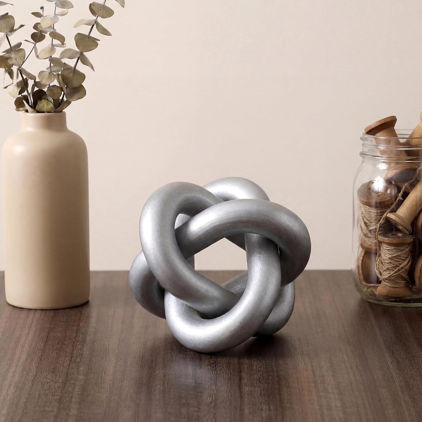 Yalikop 3 Link Wood Knot Decor Rustic Home Décor Accents Hand Carved Coffee Table Decoration, Boho Chain Link Decoration, Modern Shelf, Rustic Objects for Home Living Room Bedroom(White)