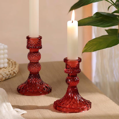DARJEN 6Pcs Gold Candlestick Holders Set - 4" H & 5" H Striped Taper Candle Holders Bulk, Glass Candle Holders for Wedding, Festival, Party, Table Centerpiece, Gifts