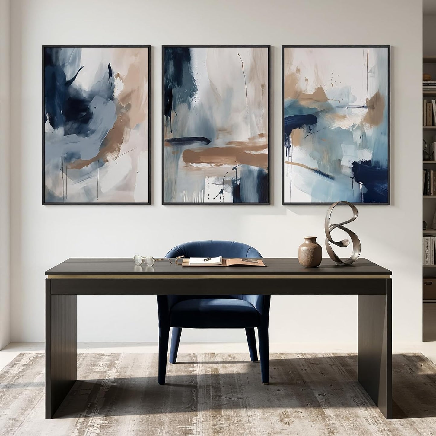 Large Framed Abstract Nature Landscape Wall Art for Living Room, Set of 3 Modern Canvas Prints Paintings Artwork for Walls, Green Lake Pictures for Hallway, Dining Room, Office Wall Decor 24x36 Inch
