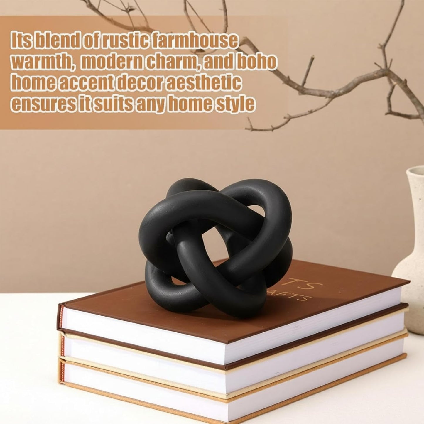 Yalikop 3 Link Wood Knot Decor Rustic Home Décor Accents Hand Carved Coffee Table Decoration, Boho Chain Link Decoration, Modern Shelf, Rustic Objects for Home Living Room Bedroom(White)