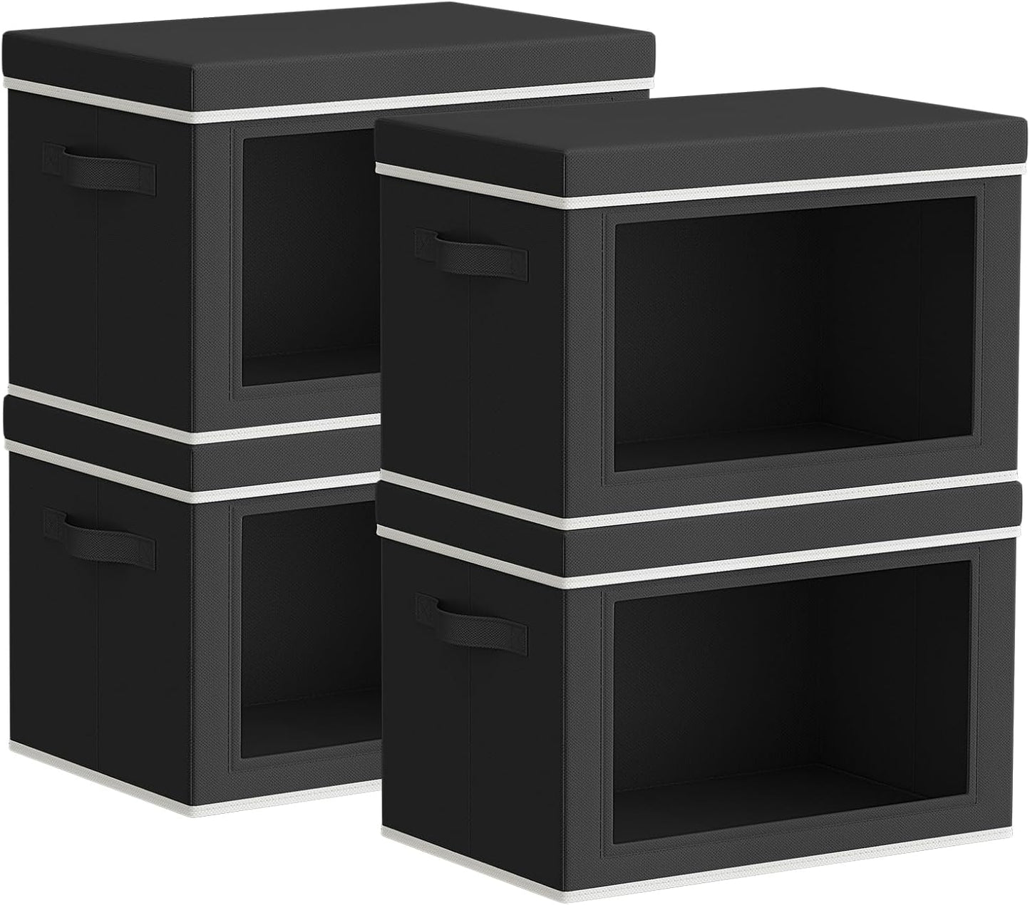 Homsorout Storage Bins with Lids - Fabric Closet Storage Bins with Window, Collapsible Baskets for Shelves 4 Pack, Home Decorative Boxes for Clothes, Closet, Office, Grey