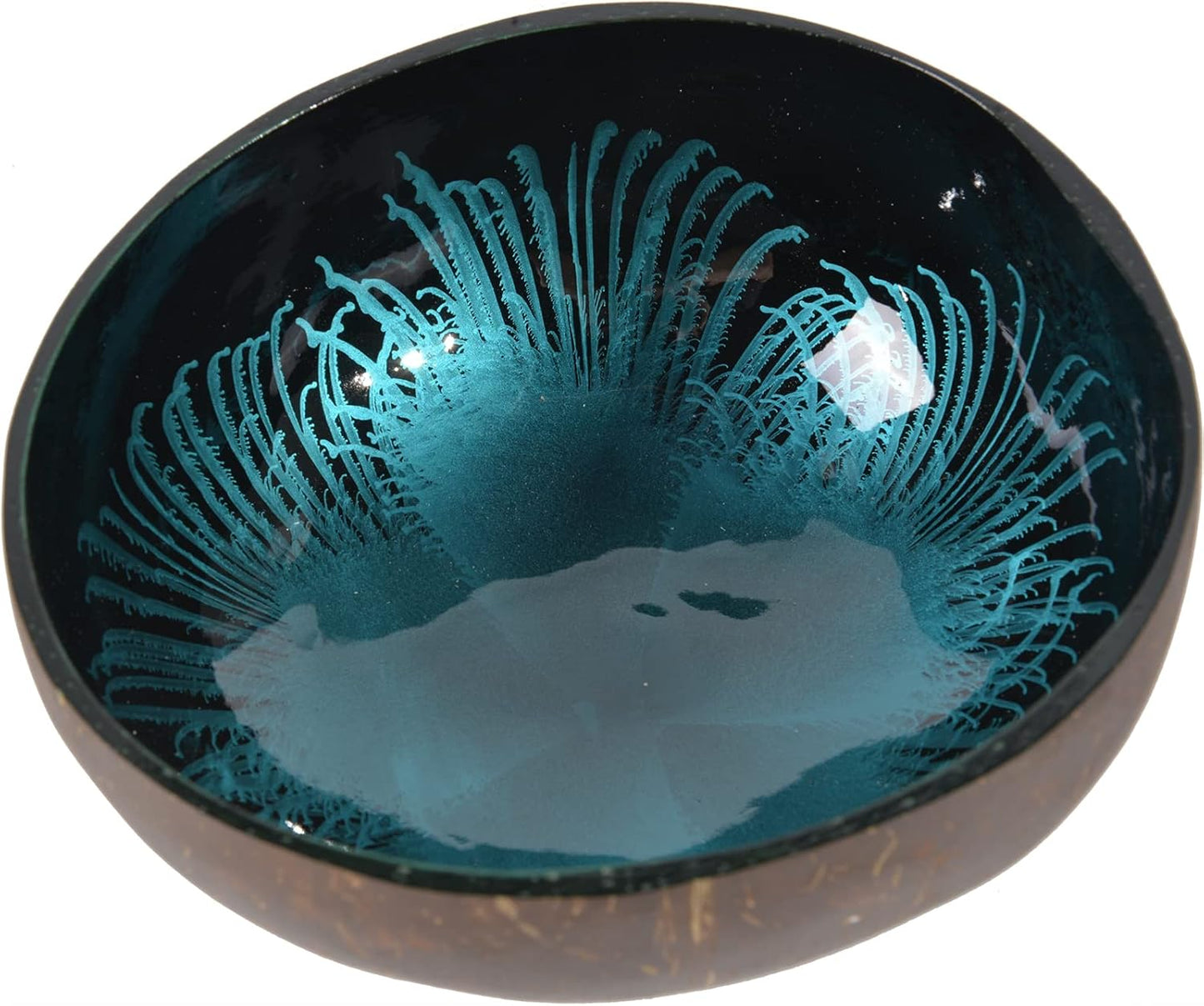 ChezMax Natural Coconut Bowl with Mother of Pearl Inlays - Key Bowl & Fruit Snack Holder (Blue-Gold)