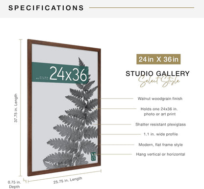 MCS Studio Gallery 16x24 Poster Frame Black Woodgrain Engineered Wood, Vertical & Horizontal Wall Hanging Large Picture Frame for Photos, Posters & Art Prints (1-Pack)